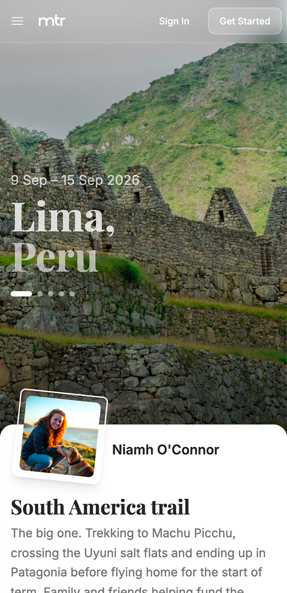 A trip card showing Lima, Peru in the More to Roam app